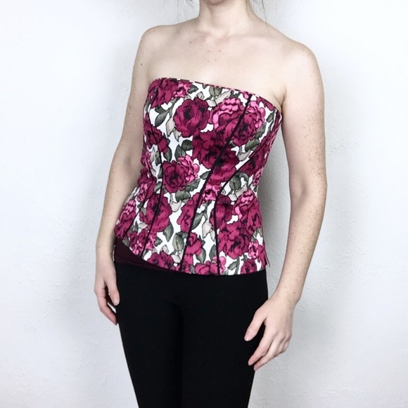 WHBM floral strapless tube top size 2 summer formal White House black market - Picture 6 of 7